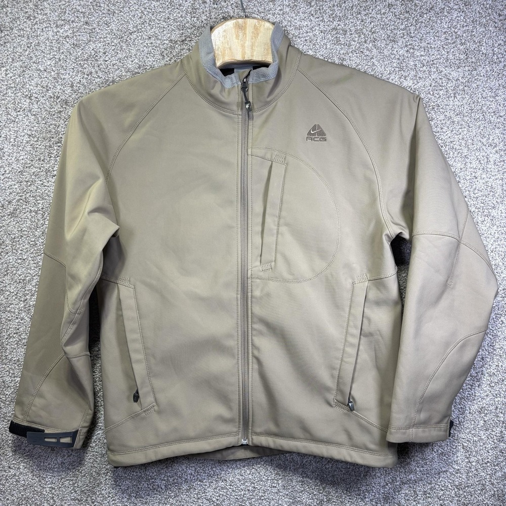 Nike ACG Windbreaker Jacket Mens Large Beige Softshell Full Zip Hiking Outdoor